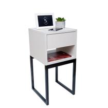 Mesa Cabeceira Industrial Off White Eco 30Cm Base Preta