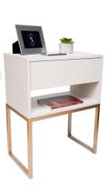 Mesa Cabeceira Industrial Off White Eco 40Cm Base Dourada