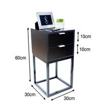 Mesa Cabeceira Industrial Preto 30Cm 2 Gavetas Base Preta-