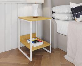 Mesa Cabeceira Industrial Tókio Base Ferro Branco Tampo Canela