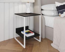 Mesa Cabeceira Industrial Tókio Base Ferro Branco Tampo Preto