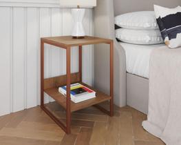 Mesa Cabeceira Industrial Tókio Base Ferro Cobre Tampo Amêndoa