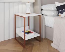 Mesa Cabeceira Industrial Tókio Base Ferro Cobre Tampo Branco