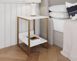 Mesa Cabeceira Industrial Tókio Base Ferro Dourado Tampo Branco