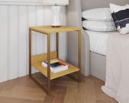 Mesa Cabeceira Industrial Tókio Base Ferro Dourado Tampo Canela