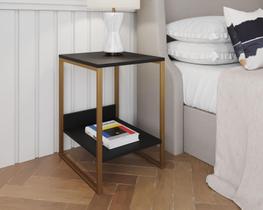 Mesa Cabeceira Industrial Tókio Base Ferro Dourado Tampo Preto