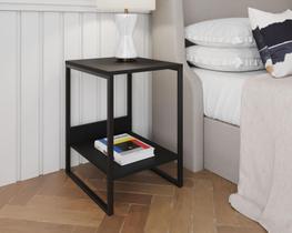 Mesa Cabeceira Industrial Tókio Base Ferro Preto Tampo Preto