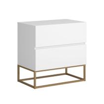 Mesa Cabeceira para Quarto 2 Gavetas Branco com Dourado Luxo - Casa Detalhe