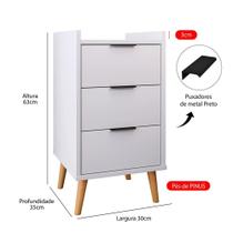 Mesa Cabeceira Pés Palito 3 Gavetas Branco - Comprar Móveis