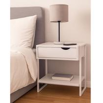Mesa cabeceira quarto Apoio cama branco MDF metal