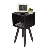 Mesa Cabeceira Retrô 30Cm Preto Pés Palito Marrom E Gaveta