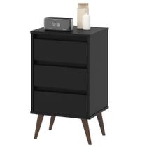 Mesa Cabeceira Retrô Wood 3 Gavetas Organizadoras Mesinha Decorativa Quarto Lateral Cama - Preto