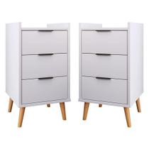 Mesa Cabeceira Toni APE 3 Gavetas Palito Branco