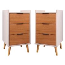 Mesa Cabeceira Toni APE 3 Gavetas Pés Palito - Off White/Cinamomo