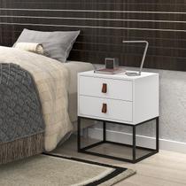 mesa cabeceira unic 45Cm estilo industrial base de ferro Preto Cor:Branco mesa cabeceira unic 45Cm estilo industrial base de ferro Preto Cor:Branco