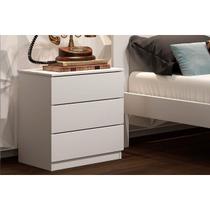 Mesa Cabeceira Veronna c/ 3 Gavetas Branco/Neve - Tcil Móveis