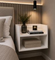 Mesa Cabeceira Vivian Lateral Apoio Organizador Branco MDF Mesa Cabeceira Vivian Lateral Apoio Organizador Branco MDF