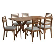 Mesa Cacau 6 Lugares MDF com Cadeiras Estofadas Linho Cinza 180CM Milani Movelaria