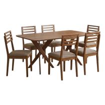 Mesa Cacau 6 Lugares MDF com Cadeiras Japuranã Estofadas Linho Bege Milani Movelaria Mesa Cacau 6 Lugares MDF com Cadeiras Japuranã Estofadas Linho Bege Milani Movelaria
