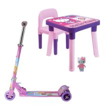 Mesa Cadeira Didática Hello Kity + Patinete Radical Princesa