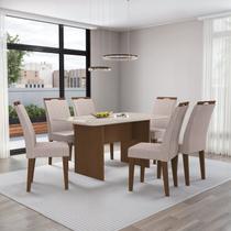 Mesa Cairo 160 x 90 cm Tampo Mdf e Vidro com 6 Cadeiras Evora