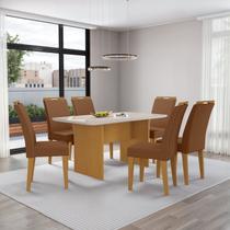 Mesa Cairo 160x90cm Tampo MDF e Vidro com 6 Cadeiras Evora Marrom/Nature/Off White