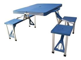 Mesa Camping Dobrável Azul 4 Bancos Vira Maleta Praia Pesca Mesa Camping Dobrável Azul 4 Bancos Vira Maleta Praia Pesca