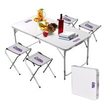 Mesa Camping Grande Branca Dobrável Portátil com 4 Bancos Vira Maleta Praia Churrasco Festa 120x60cm Mesa Camping Grande Branca Dobrável Portátil com 4 Bancos Vira Maleta Praia Churrasco Festa 120x60cm