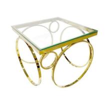 Mesa Canto Metal Dourado Moderno Circulos T Vidro Quadrado Mesa Canto Metal Dourado Moderno Circulos T Vidro Quadrado