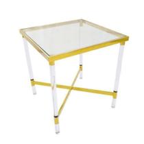 Mesa Canto Quadrada Moderna Metal Dourado T Vidro