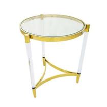 Mesa Canto Redonda Moderna Metal Dourado T Vidro