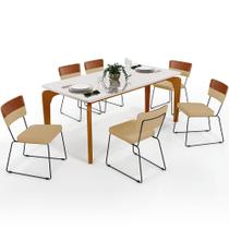 Mesa Capri 160 Off White 6 Cadeiras Allana B05 Faixa Material Sintético Camel Linho Bege Escuro - Lyam Decor