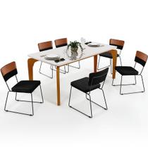 Mesa Capri 160 Off White Com 6 Cadeiras Allana B05 Faixa material sintético Camel Linho Chumbo - Lyam Decor Mesa Capri 160 Off White Com 6 Cadeiras Allana B05 Faixa material sintético Camel Linho Chumbo - Lyam Decor