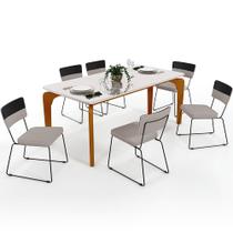 Mesa Capri 160 Off White Nature Com 6 Cadeiras Allana B05 Faixa Facto Preto Linho Bege - Lyam Decor