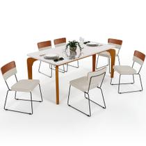 Mesa Capri 160cm Off White 6 Cadeiras Allana B05 Faixa material sintético Camel Linho Champagne - Lyam Decor Mesa Capri 160cm Off White 6 Cadeiras Allana B05 Faixa material sintético Camel Linho Champagne - Lyam Decor