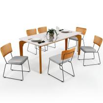 Mesa Capri 160cm Off White Com 6 Cadeiras Allana B05 Corano Whisky Linho Cinza - Lyam Decor