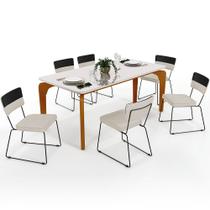 Mesa Capri 160cm Off White Com 6 Cadeiras Allana B05 Faixa Facto Preto Linho Champagne - Lyam Decor