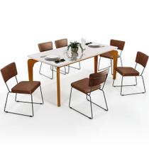 Mesa Capri 160cm Off White Com 6 Cadeiras Allana B05 material sintético Marrom - Lyam Decor Mesa Capri 160cm Off White Com 6 Cadeiras Allana B05 material sintético Marrom - Lyam Decor