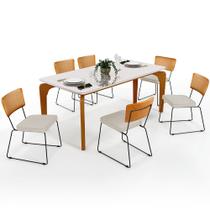 Mesa Capri 160cm Off White Com 6 Cadeiras Allana B05 material sintético Whisky Linho Champagne - Lyam Decor