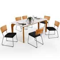 Mesa Capri 160cm Off White Com 6 Cadeiras Allana B05 material sintético Whisky Linho Chumbo - Lyam Decor