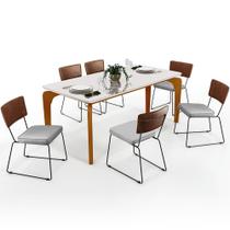 Mesa Capri 160cm Off White Com 6 Cadeiras Allana B05 Sintético Marrom Linho Cinza - Lyam Decor
