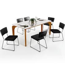 Mesa Capri 160cm Off White Com 6 Cadeiras B05 Preto Chumbo