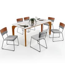 Mesa Capri 160cm Off White Com 6 Cadeiras Faixa Camel Cinza
