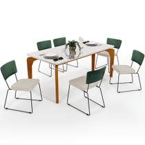 Mesa Capri 160cm Off White E 6 Cadeiras Allana B05 Facto Verde Musgo Linho Champagne - Lyam Decor