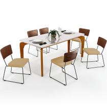 Mesa Capri 160cm Off White E 6 Cadeiras Allana B05 material sintético Marrom Linho Bege Escuro - Lyam Decor