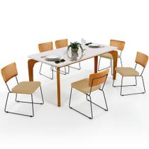 Mesa Capri 160cm Off White E 6 Cadeiras Allana B05 material sintético Whisky Linho Bege Escuro - Lyam Decor