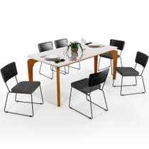Mesa Capri 160cm Off White E 6 Cadeiras Allana B05 Sintético Preto Linho Cinza Escuro - Lyam Decor Mesa Capri 160cm Off White E 6 Cadeiras Allana B05 Sintético Preto Linho Cinza Escuro - Lyam Decor