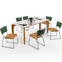 Mesa Capri 160cm Off White E 6 Cadeiras Allana B05 Sintético Verde Musgo Sintético Whisky - Lyam Decor