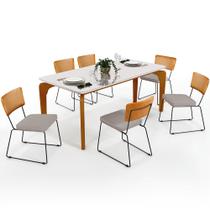Mesa Capri 160cm Off White Nature E 6 Cadeiras Allana B05 material sintético Whisky Linho Bege - Lyam Decor