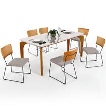 Mesa Capri 160cm Off White Nature E 6 Cadeiras Allana B05 Sintético Whisky Linho Bege - Lyam Decor